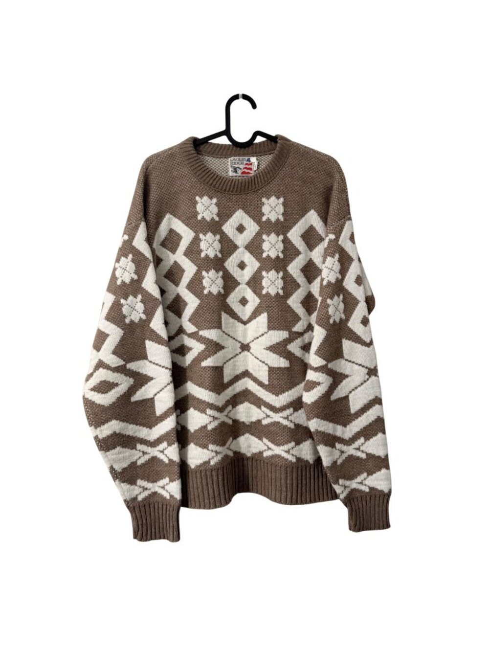 Vintage Eagles Ridge USA Tan Geometric Crewneck Pullover Sweater Mens Medium